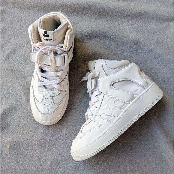 ISABEL MARANT Brooklee Leather High Top Sneakers in White, size EU38 - Picture 1 of 7